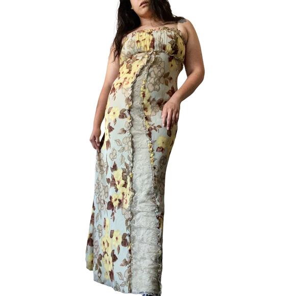 Vintage ABS Womens Size 14 Empire Waist Floral Y2K Maxi Dress - Picture 1 of 8
